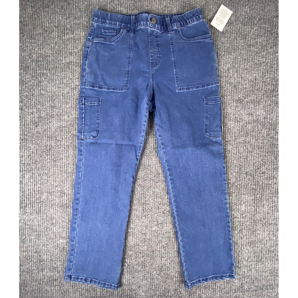 Blair Cargo Jeans Womens 16P Blue Pull On Stretch Denim Utility Casual